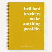 Briljante leraar Mustard Yellow Retro Typografie Notitieboek (Voorkant)