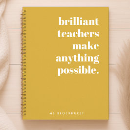 Briljante leraar Mustard Yellow Retro Typografie Notitieboek