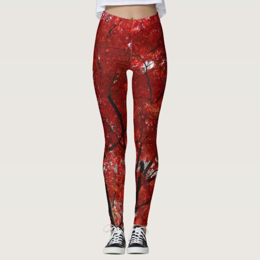 Briljante rode bladeren in de herfst op leggings (Voorkant)