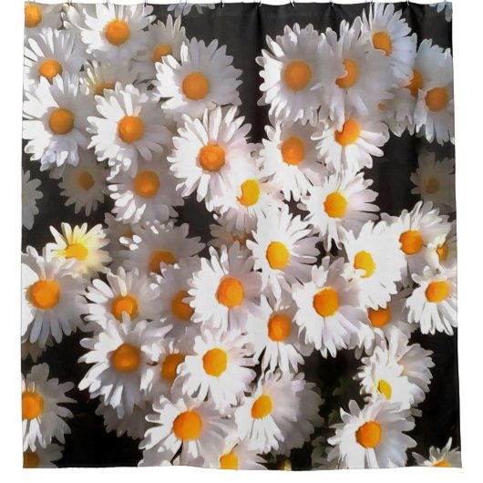 Briljante witte dagen op zwarte Florale kunst Douchegordijn (Voorkant)