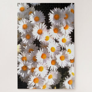 Briljante witte dagen op zwarte Florale kunst Legpuzzel