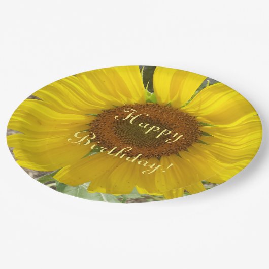 Briljantgeel Zonnebloem Verjaardagspapier Bord (Gekanteld)