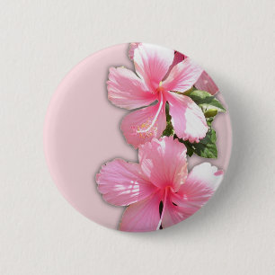 Briljantroze Hawaiian Hibiscus Flowers Ronde Button 5,7 Cm
