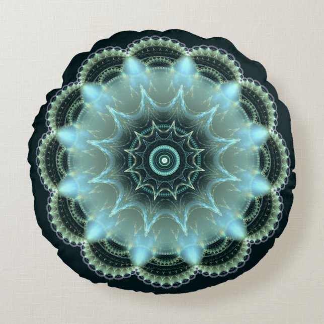 Briljantsterfractal mandala rond kussen (Voorkant)