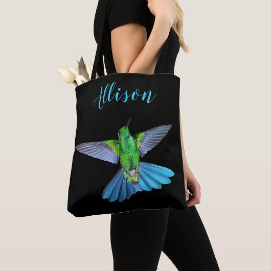 Briljbriljante Hummingbird Gepersonaliseerd Naam Tote Bag (Dichtbij)