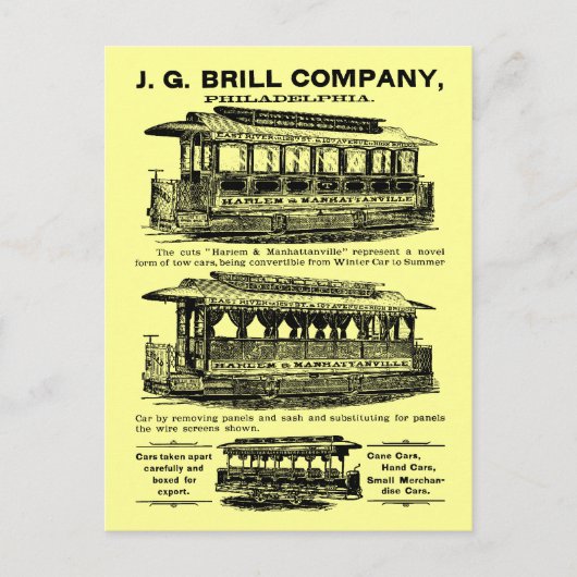 Brill Company Streetcars en Trolleys Briefkaart (Voorkant)
