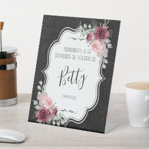 Brillantina Negra y Rosas Signo de pedestal Reclamebord Met Voetstuk