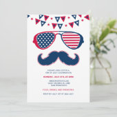 Brillen en snor 4 juli Uitnodigingen (Staand voorkant)