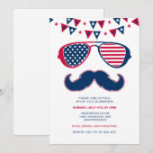 Brillen en snor 4 juli Uitnodigingen (Voorkant / Achterkant)