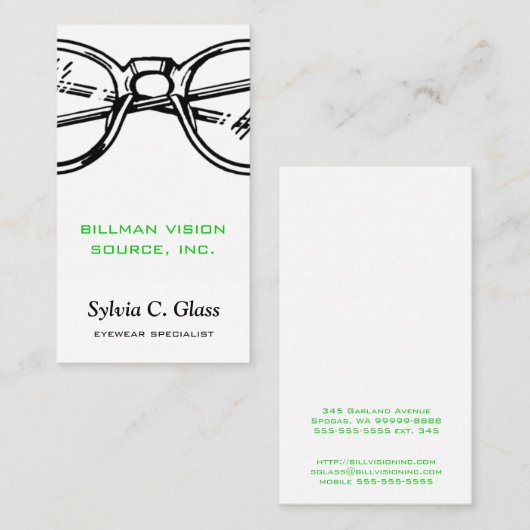 Brillen Verticaal gezichtsvermogen Visitekaartje (Voorkant / Achterkant)