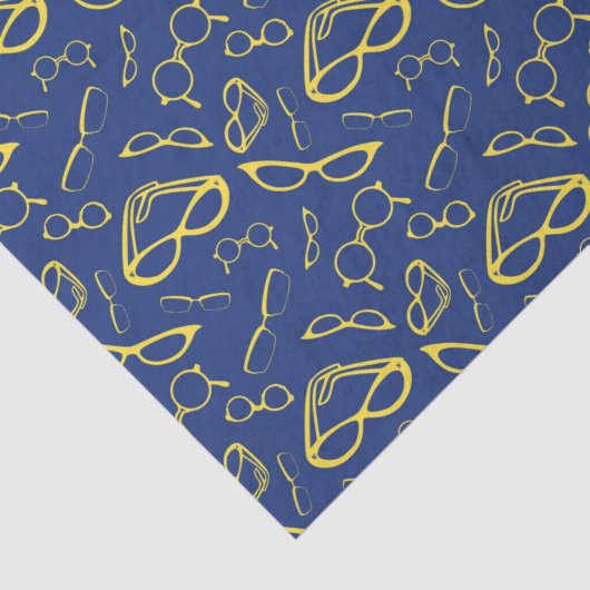 brillenpatroon in geel en marineblauw tissuepapier (Detail)