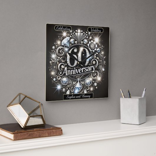 Brilliance Eternal: 60th Anniversary Design Vierkante Klok (Kantoor)