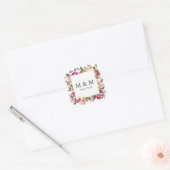 Brilliant Bloom Lijst Bloemen Bruiloft Monogram Vierkante Sticker (Envelop)