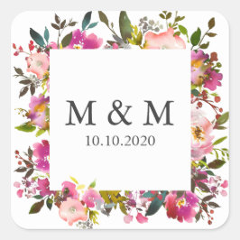 Brilliant Bloom Lijst Bloemen Bruiloft Monogram Vierkante Sticker