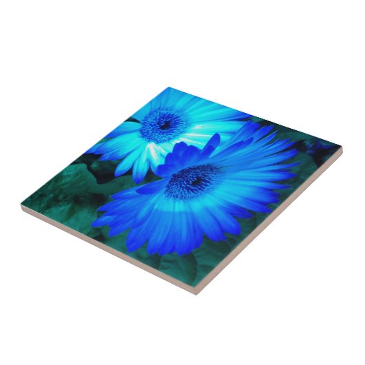 Brilliant Blue Daisies Tegel Trivet Tegeltje (Zijkant)