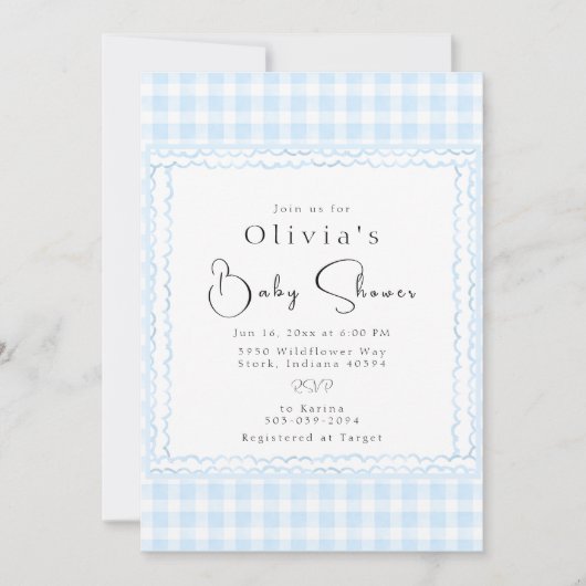 Brilliant Blue Gingham Baby shower Kaart (Voorkant)