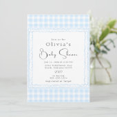 Brilliant Blue Gingham Baby shower Kaart (Staand voorkant)