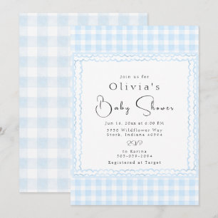 Brilliant Blue Gingham Baby shower Kaart
