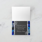 Brilliant Blue Roses & Diamond Swirls Trouw CSTM Bedankkaart (Binnen)