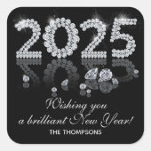 Brilliant Diamonds Luxe Nieuwjaar 2025 Vierkante Sticker (Voorkant)