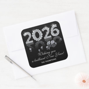 Brilliant Diamonds Luxe Nieuwjaar 2026 Vierkante Sticker