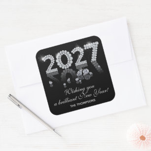 Brilliant Diamonds Luxe Nieuwjaar 2027 Vierkante Sticker