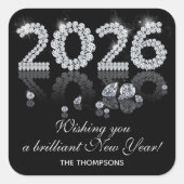 Brilliant Diamonds Luxury New Year 2026 Vierkante Sticker (Voorkant)