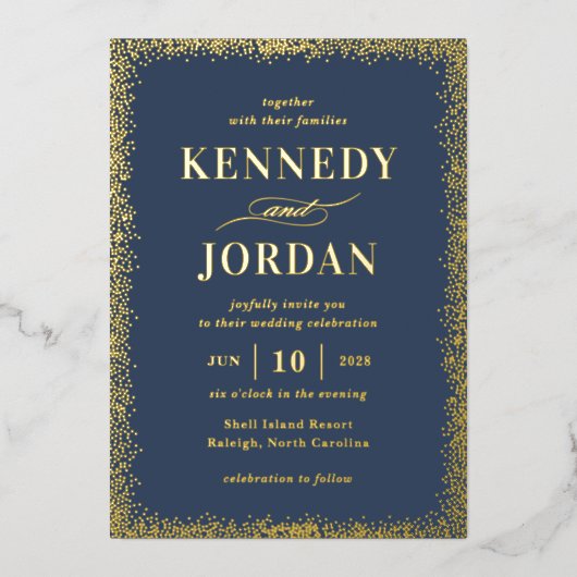 Brilliant Glow ECHTE FOLIE Modern Wedding Invitati Uitnodiging (Voorkant)