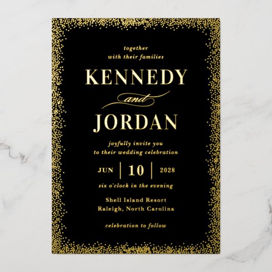 Brilliant Glow ECHTE FOLIE Modern Wedding Invitati Uitnodiging (Voorkant)