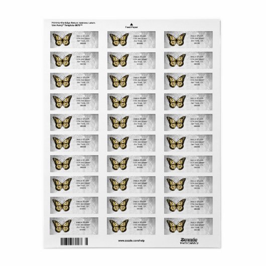 Brilliant Gold Butterfly-adreslabel Etiket (Full Sheet)