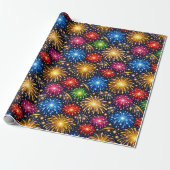 Brilliant Midnight Fireworks Pattern Cadeaupapier (Uitgerold)
