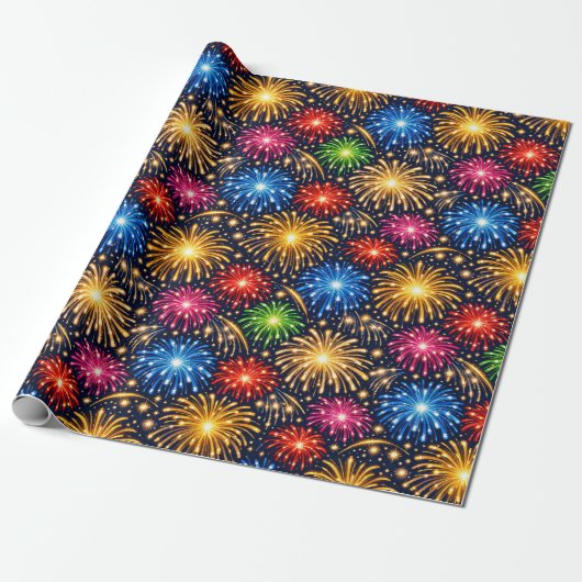 Brilliant Midnight Fireworks Pattern Cadeaupapier (Uitgerold)