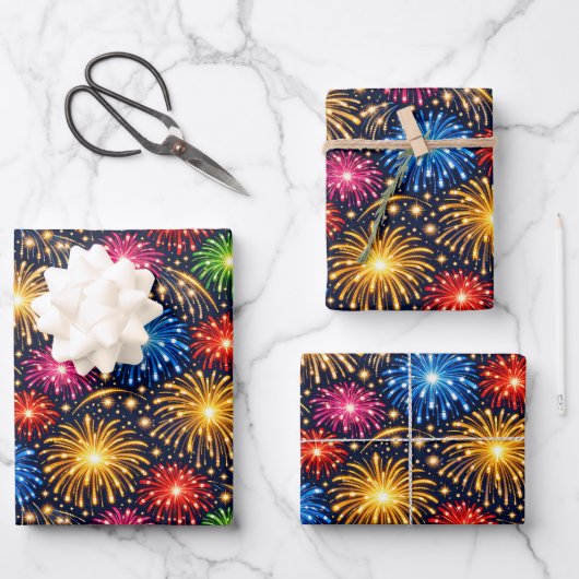 Brilliant Midnight Fireworks Pattern Inpakpapier Vel (Voorkant)