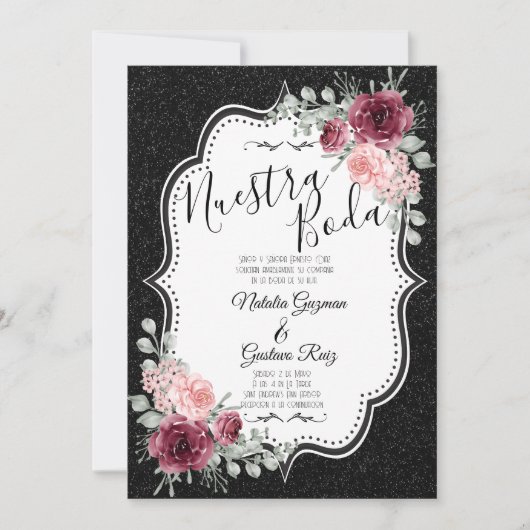 Brilliantina Negro y Rojas Uitnodiging (Voorkant)