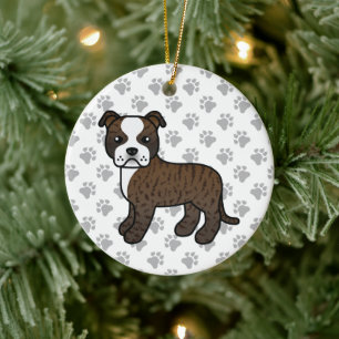Brindle and White Staffordshire Bull Terrier Dog Keramisch Ornament