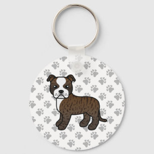 Brindle and White Staffordshire Bull Terrier Dog Sleutelhanger