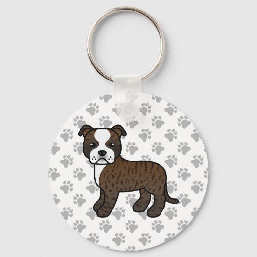 Brindle and White Staffordshire Bull Terrier Dog Sleutelhanger (Voorkant)