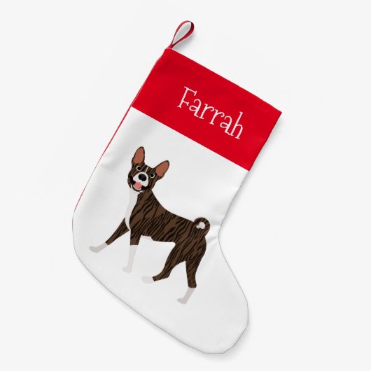 Brindle Basenji gepersonaliseerd Kleine Kerstsok (Voorkant (Hangend))