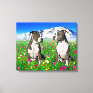 Brindle & Blue Staffordshire & Pit Bull Dogs Canvas Afdruk