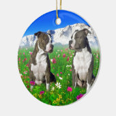 Brindle & Blue Staffordshire & Pit Bull Dogs Keramisch Ornament (Links)