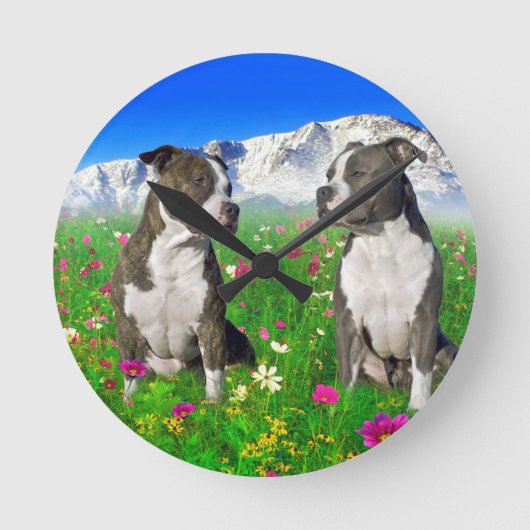 Brindle & Blue Staffordshire & Pit Bull Dogs Ronde Klok (Voorkant)