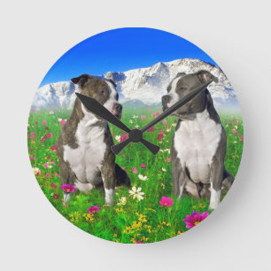 Brindle & Blue Staffordshire & Pit Bull Dogs Ronde Klok