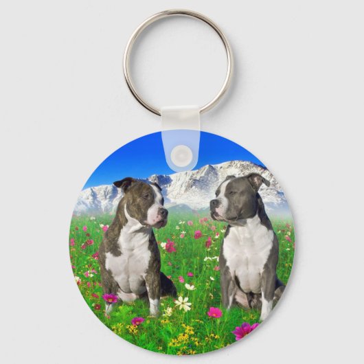 Brindle & Blue Staffordshire & Pit Bull Dogs Sleutelhanger (Voorkant)