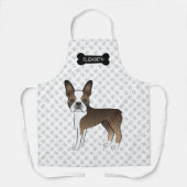 Brindle Boston Terrier Cartoon Dog & Custom Name Schort (Voorkant)