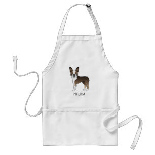 Brindle Boston Terrier Cartoon Dog & Custom Name Standaard Schort