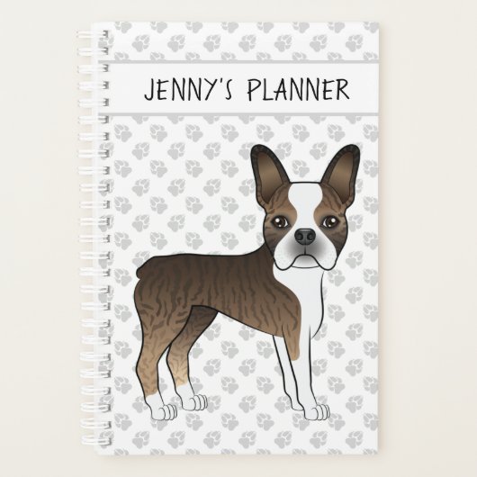 Brindle Boston Terrier Cartoon Dog & Custom Text Planner (Voorkant)