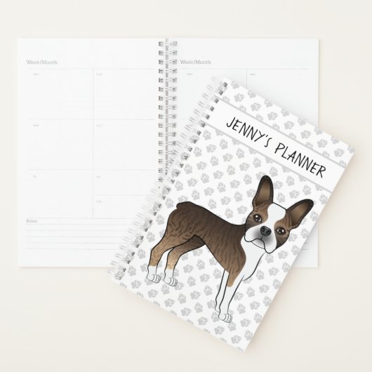 Brindle Boston Terrier Cartoon Dog & Custom Text Planner (Display)