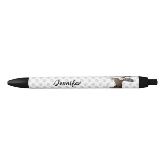 Brindle Boston Terrier Cartoon Dog & Custom Text Zwarte Inkt Pen (Voorkant)