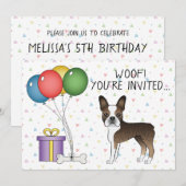 Brindle Boston Terrier Cute Cartoon Dog - Birthday Kaart (Voorkant / Achterkant)