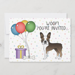 Brindle Boston Terrier Cute Cartoon Dog - Birthday Kaart